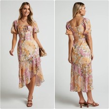 Showpo Jasalina Midi Dress Sz 6 Sheer Overlay Coquette Elegant Rose Floral