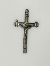 Silver Tone Crucifix Pendant Italy Religious Cross Charm 1.7in