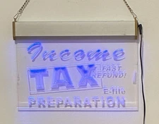Income Tax Preparation Office Shop Open Display Lighting Blue Neon Sign