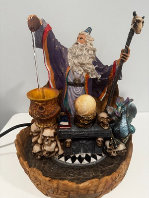 #ad Vintage Spencer Gifts Wizard Altar w Skulls Gothic Water Fountain WORKS $59.95