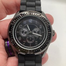 Large Heavy Black Silicone Band Working Watch