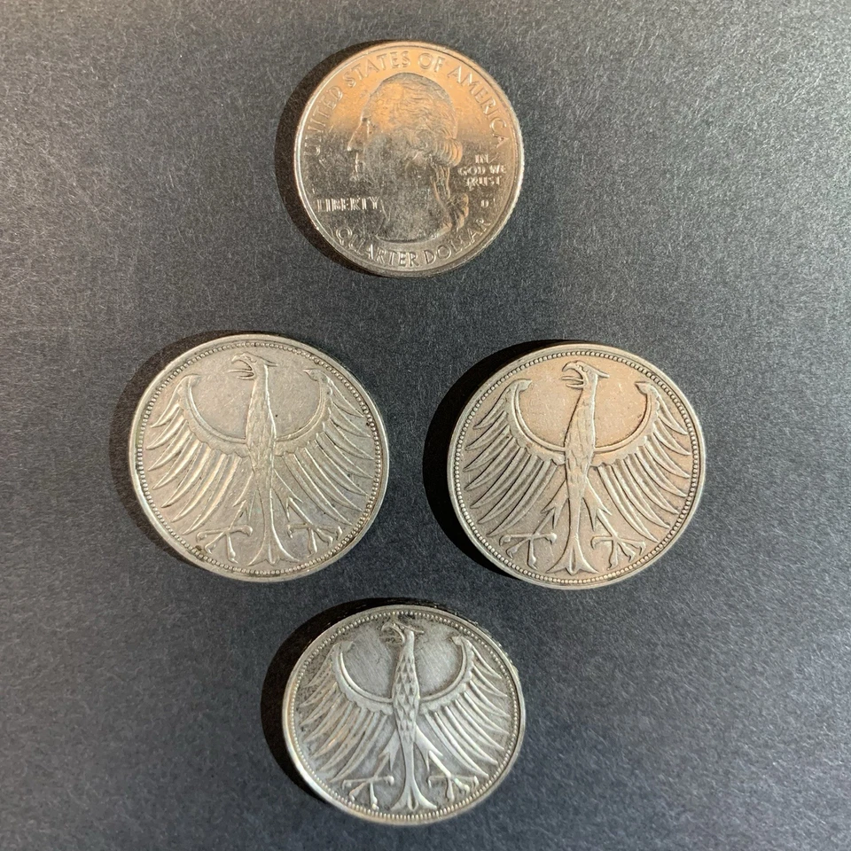 Lot Of (3) 1951, 1951,1961 - 5 Deutsche Mark .625 Silver - Image 3 of 4