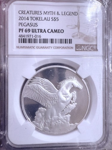 2014 Tokelau Creatures Myth Legend Pegasus $5 1 oz 999 Silver Proof NGC PF69 COA