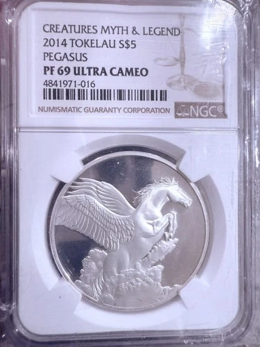 2014 Tokelau Creatures Myth Legend Pegasus $5 1 oz 999 Silver Proof NGC PF69 COA