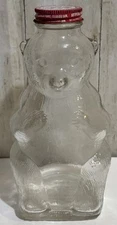 Vintage Snow Crest Beverages Glass Bear Bank Bottle w/o Slotted Coin Lid 7”