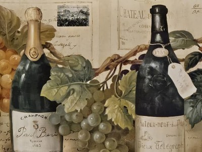 Wine & Grapes Wallpaper Wall Border Italian champagne kitchen beige x5813547