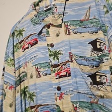 Disney Catalog Mickey  Minnie Mouse Beach Car Hawaiian Rayon Shirt XL Vtg 80s