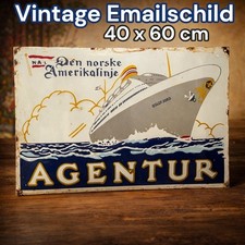 Vintage Alt AGENTUR Den Norske Emaile Reklame Werbe Schild Enamel Plaque Sign
