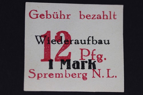 GERMAN TAX POSTAGE PAID STAMP WIEDERAUFBAU 12 PFG 1 MARK SPREMBERG NL