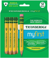 My First Short Triangular Wood-Cased Pencils, #2 HB Soft, with Erasers, Yellow, 