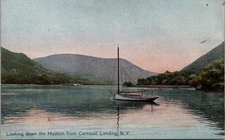 Hudson River View Cornwall Landing NY Sailboat 1910 Vintage Postcard