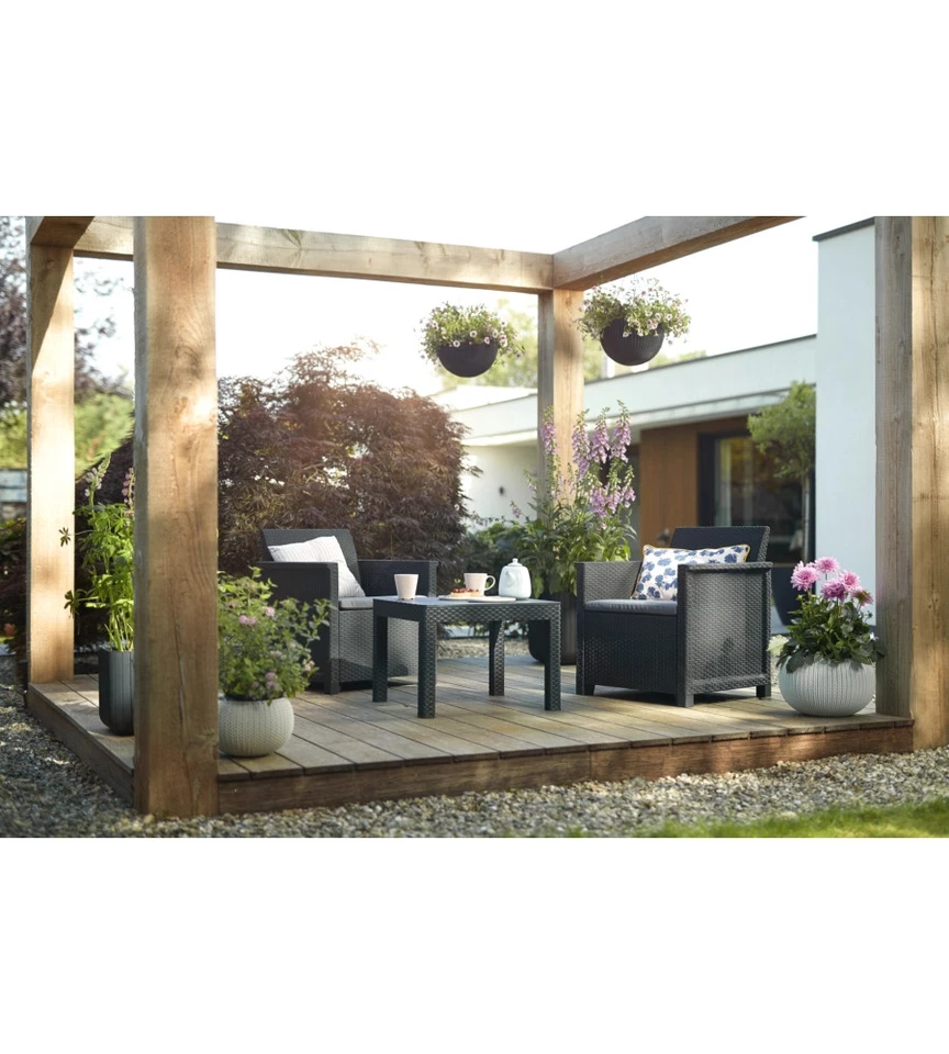 SET DA GIARDINO KETER "EMMA BALCONY" CON 2 POLTRONE E TAVOLO, COLORE GRAFITE ... - Immagine 2 di 4