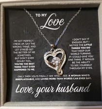 To My Love Wife Gift "I Love You Always & Forever" Double Heart Silver Necklace