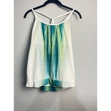 Prana Womens Yoga Tank Top Medium White Teal Green Chevron Built-in Bra 6085