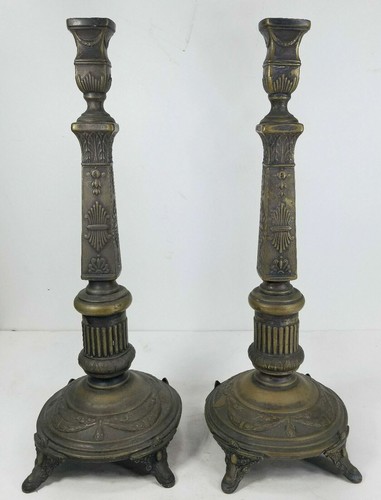 Antique Polish Judaica Sabbath Candlesticks Neoclassical Silverplate Warsaw - Picture 2 of 7