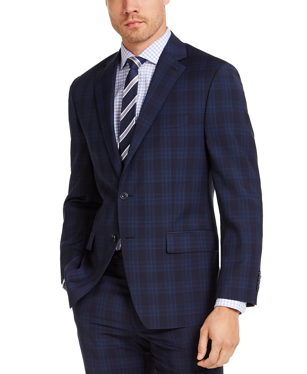 Michael Kors Men Classic-Fit Airsoft Stretch Plaid Suit Jacket Navy Blue Sz  44L 887096265236 | eBay