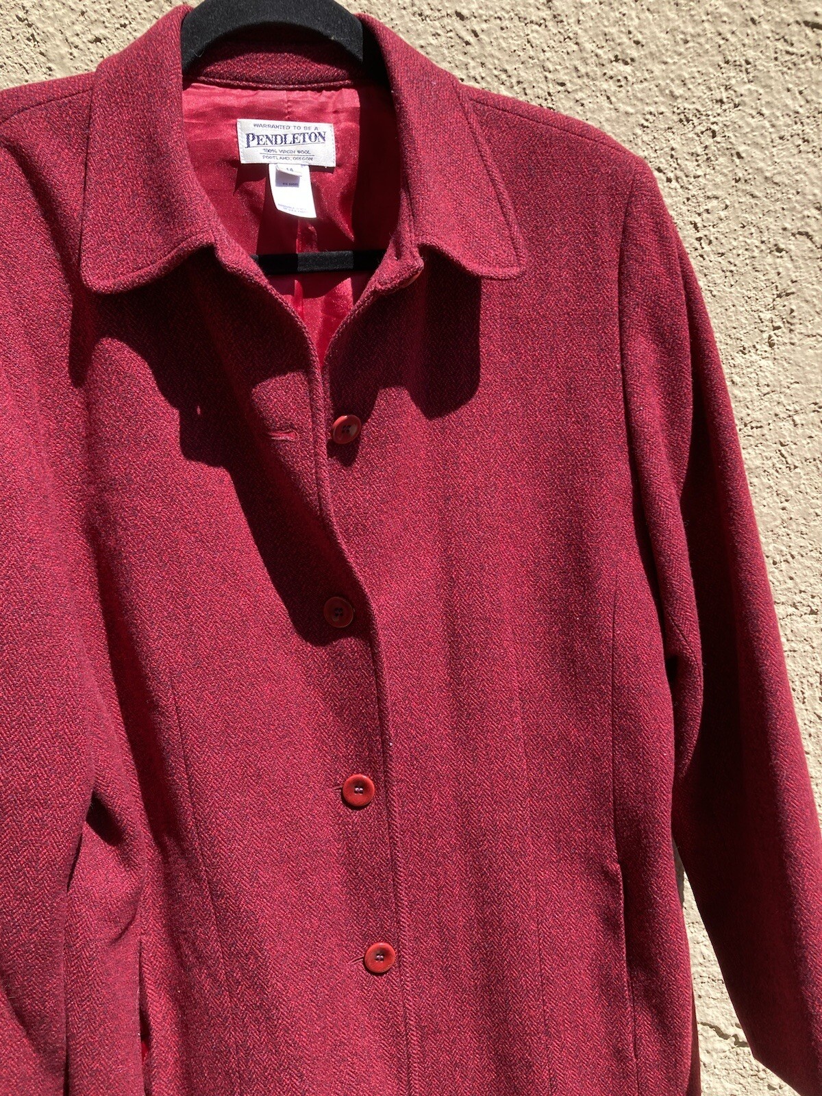 Women's Pendleton Red Solid Overcoat 14 Lined Vir… - image 8