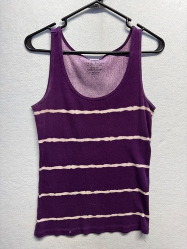 Purple & White Striped Faded Glory Womens Ribbed Tank Top Cotton Blend XL