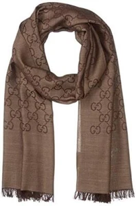 [GUCCI] Écharpe 165904 3G646 9664 GG motif 70 % laine 30 % soie CORDE/BRUN FONCÉ
