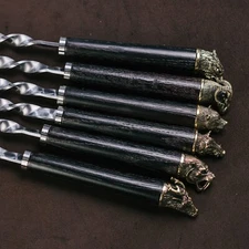 Set of skewers Minimalism dark with bronze animals 6 pcs | Set of forged barbecu