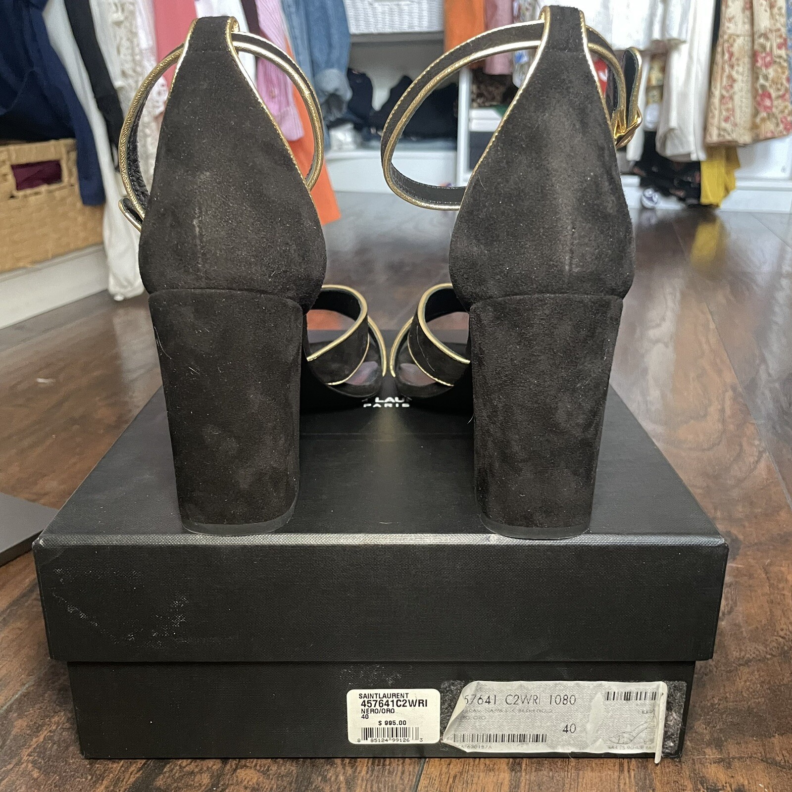 Saint Laurent YSL Neonato Cinturino alla Caviglia Tacchi 40 Nero Oro