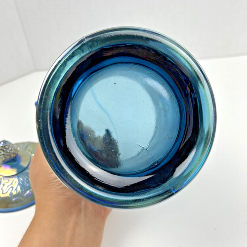 Indiana Carnival Glass Vintage Harvest Grape Blue Iridescent Canister / Jar 7" H - Picture 4 of 8