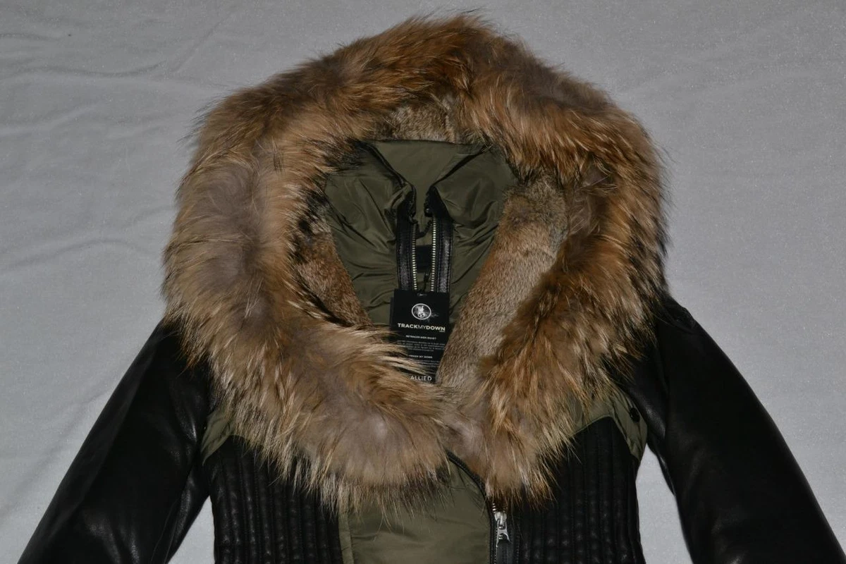 AUTHENTIC RUDSAK WOMENS SHAUNA FITTED DOWN COAT LEATHER BLACK GREEN XS XSMALL