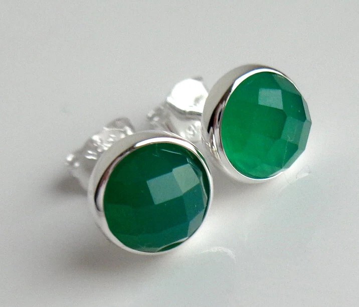 Ohrstecker Grünachat facettiert  rund  8 mm 925er Silber  TR42D Sonderpreis