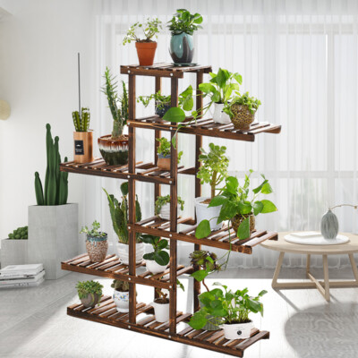 Wood Plant Stand High Low Shelves Flower Rack Planter Display for Indoor  Outdoor | eBay