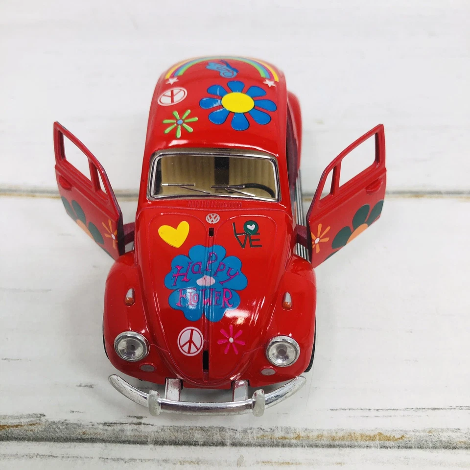 VW Volkswagen Beetle Kinsmart 1:24 отдельный автомобиль тянуть назад хиппи цветок питания - Изображение 2 из 4