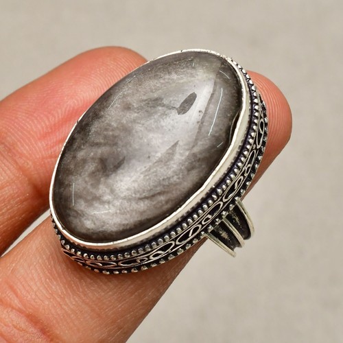 Anello gioiello in argento sterling 925 con pietra preziosa ossidiana lucida ...