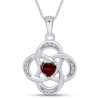 Celtic Knot Pendant Necklace Simulated Birthstone 14K White Gold Plated Silver