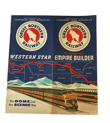 #ad Vintage Great Northern Railway 1958 Passenger Train Schedules Timetable Map $19.99