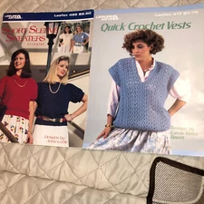 Leisure Arts Short Sleeve Sweaters & Quick Crochet Vests ~ 2 leaflets ~ Vintage