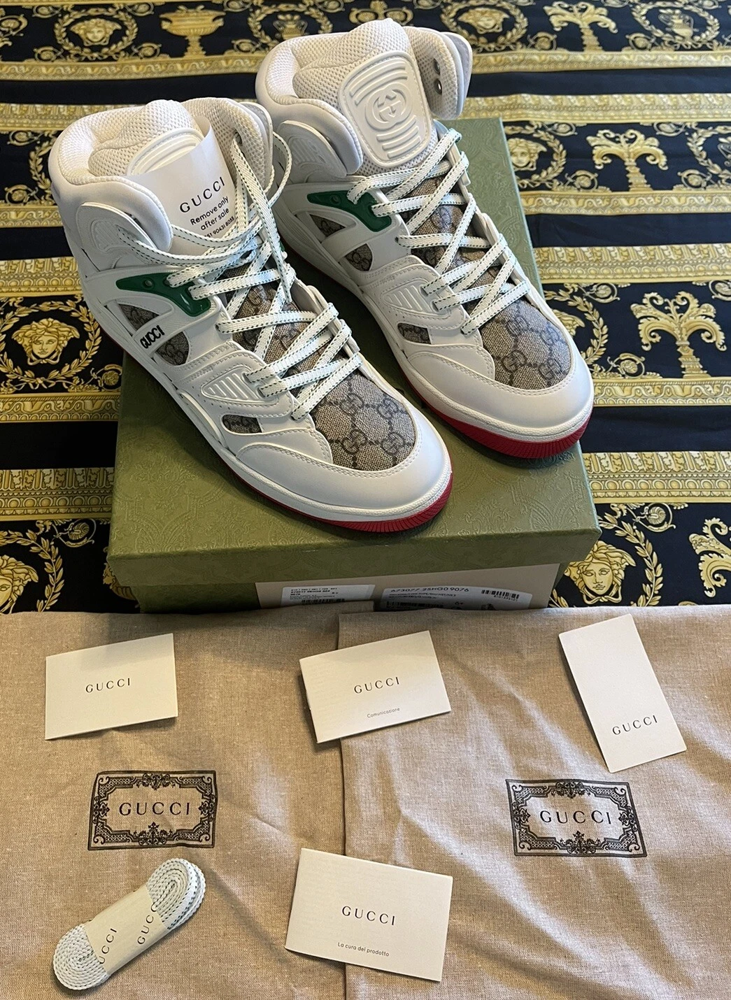 Baskets panier logo Gucci 100 % authentiques blanches Demetra GG 673077 G 6,5 US 7