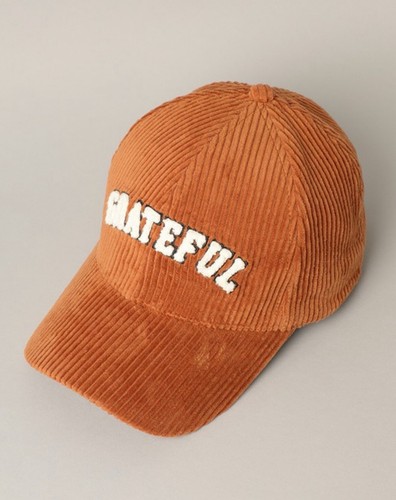 Y2K Unisex Corduroy Hat Gratitude Embroidered Brown Trucker Cap Adjustable OSFM - Picture 2 of 5