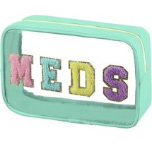 Chenille Letter Bags Clear MEDS Makeup Pouch, Cute Medicine Bag Blue 2 Piece Set