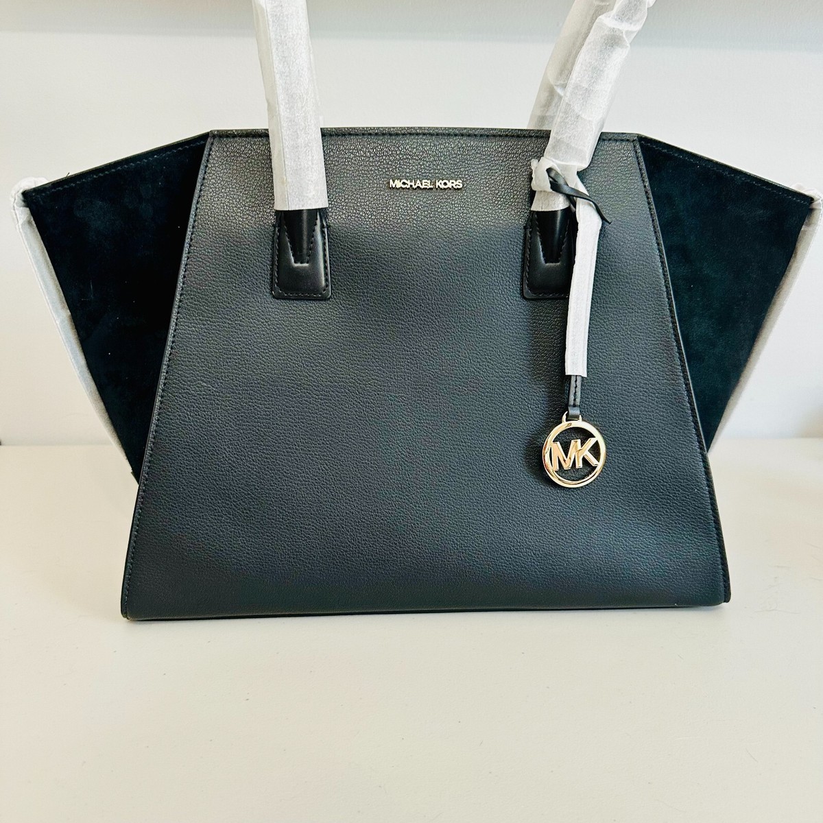 MICHAEL KORS AVRIL EXTRA LARGE SUEDE AND LEATHER BLACK TOP ZIP