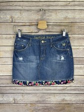 Justice Jeans Girls 12 Denim Skort Lined Raw Hem Floral Border Ruffled Boho