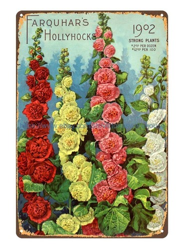 Farquhar's 1902 back cover hollyhocks GARDEN CATALOGUE SEED metal tin sign - 第 2/4 張圖片