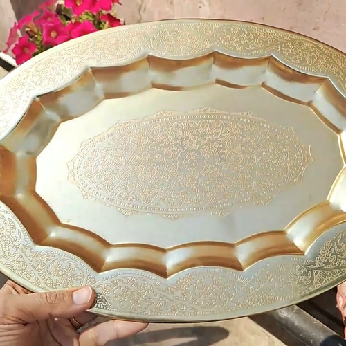 Vintage Designer Brass Serving Tray 14'' Inch Dining Tray Food/Fruit Eating Tray - Video 1 of 1