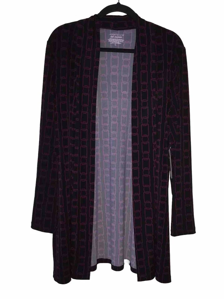 Investments Soft Separates Womens XL Open Front Cardigan Topper Black Purple - Image 2 of 4