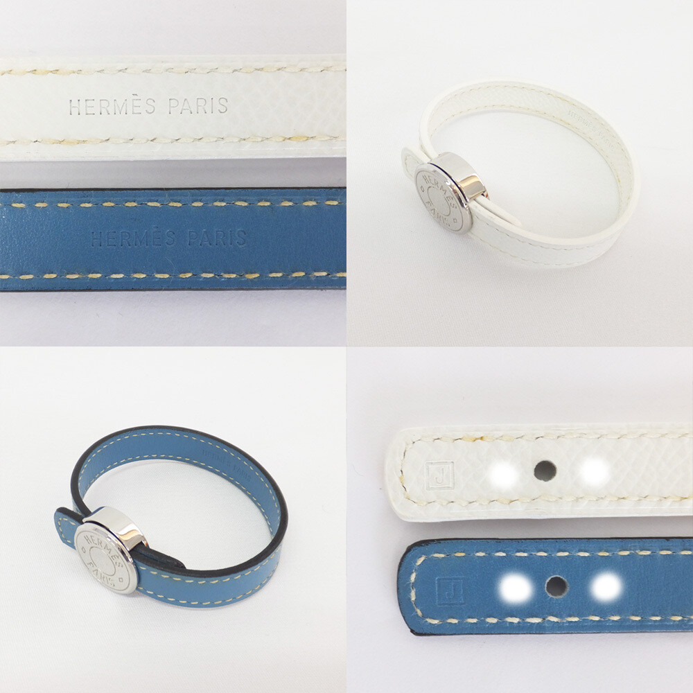 【未使用品】HERMES | Sellier Looping Bracelet HERMES Cellier Looping Bracelet Blue Jean & White Leather 2