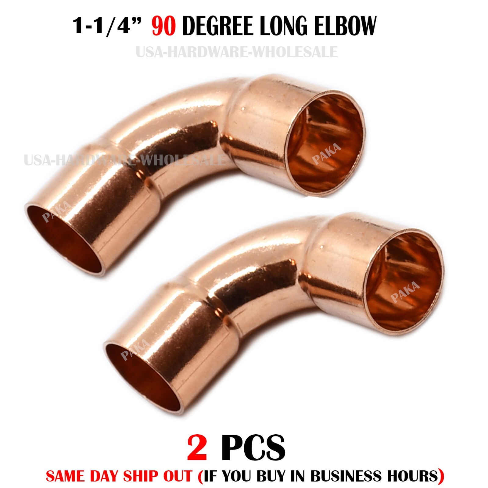 2 PCS 1-1/4" CxC Wrot Copper 90° Long Turn Elbow ( For 1-1/8" O.D. Pipe )