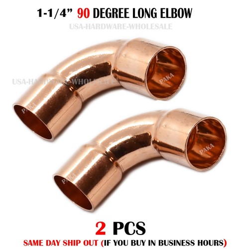 2 PCS 1-1/4" CxC Wrot Copper 90ยฐ Long Turn Elbow ( For 1-1/8" O.D. Pipe )