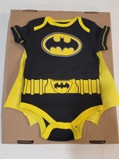 Batman Black Yellow One Piece Body Suit With Removable Cape Infant Size 3-6 M 