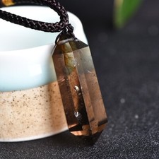 Colgante de cuarzo ahumado crudo amuleto curativo talismán punta hexagonal collar regalos