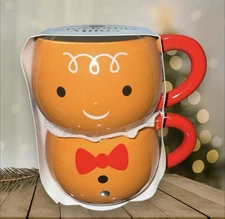 Christmas Gingerbread Man Stackable Coffee Mugs Set New