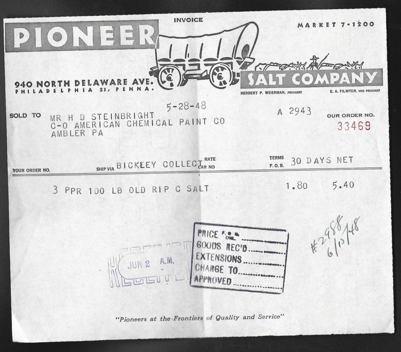 1948 Phila., PA - Pioneer Salt Company Invoice
