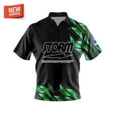 Custom Name Storm Green Lux Zip Polo Bowling Jersey Shirts S-5XL